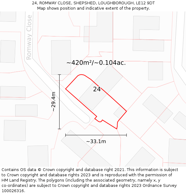 24, ROMWAY CLOSE, SHEPSHED, LOUGHBOROUGH, LE12 9DT: Plot and title map