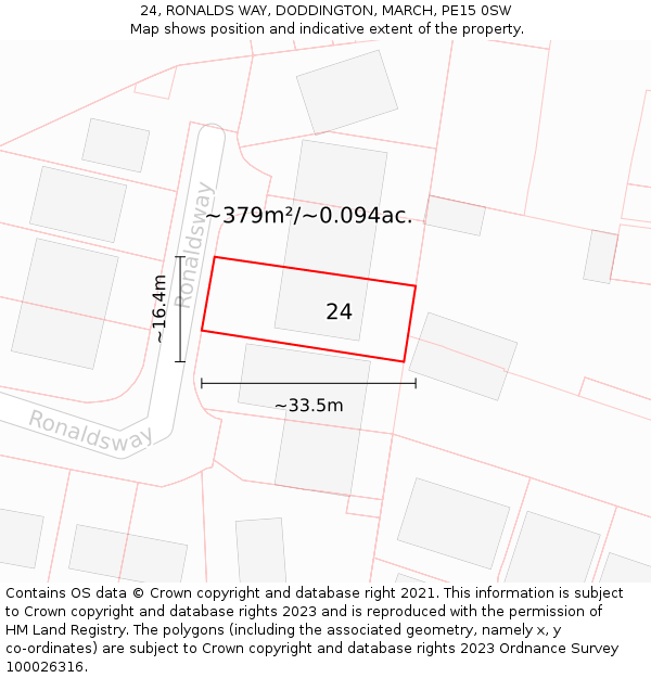 24, RONALDS WAY, DODDINGTON, MARCH, PE15 0SW: Plot and title map