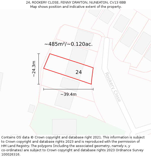 24, ROOKERY CLOSE, FENNY DRAYTON, NUNEATON, CV13 6BB: Plot and title map