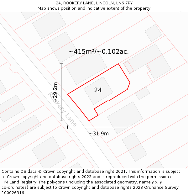 24, ROOKERY LANE, LINCOLN, LN6 7PY: Plot and title map