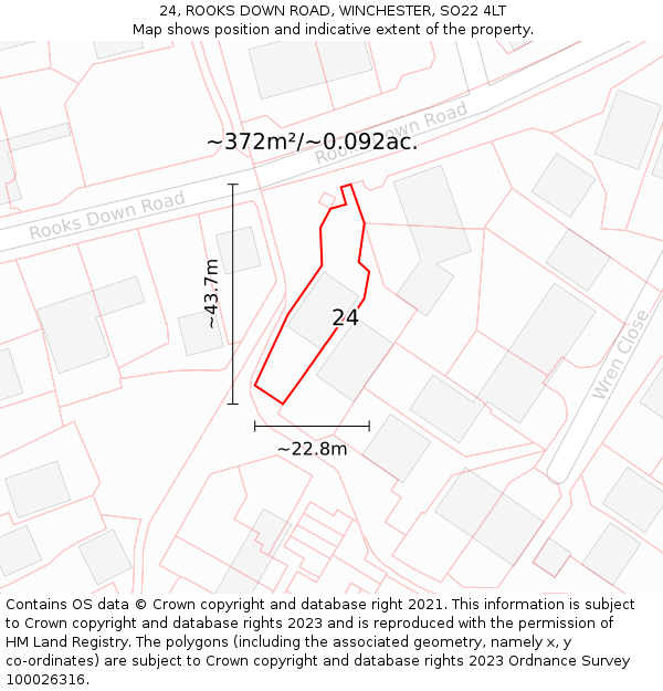 24, ROOKS DOWN ROAD, WINCHESTER, SO22 4LT: Plot and title map