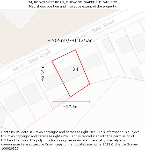 24, ROOKS NEST ROAD, OUTWOOD, WAKEFIELD, WF1 3DX: Plot and title map