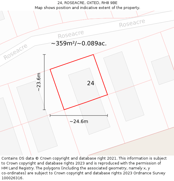 24, ROSEACRE, OXTED, RH8 9BE: Plot and title map