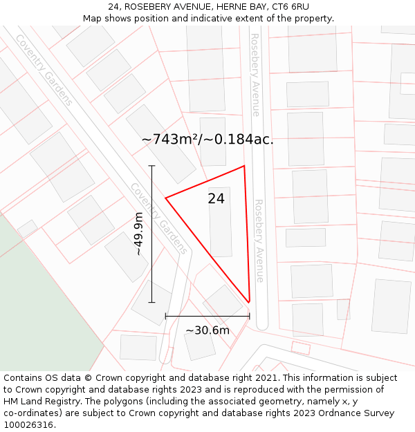 24, ROSEBERY AVENUE, HERNE BAY, CT6 6RU: Plot and title map