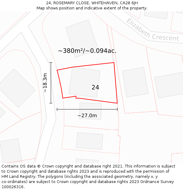 24, ROSEMARY CLOSE, WHITEHAVEN, CA28 6JH: Plot and title map