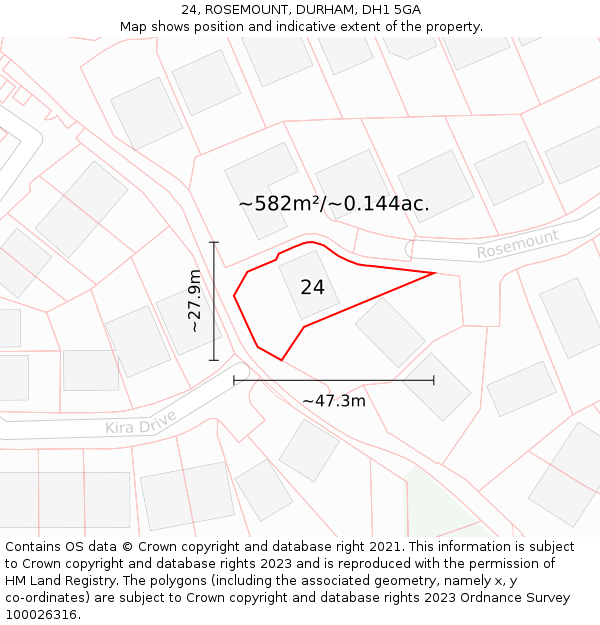 24, ROSEMOUNT, DURHAM, DH1 5GA: Plot and title map