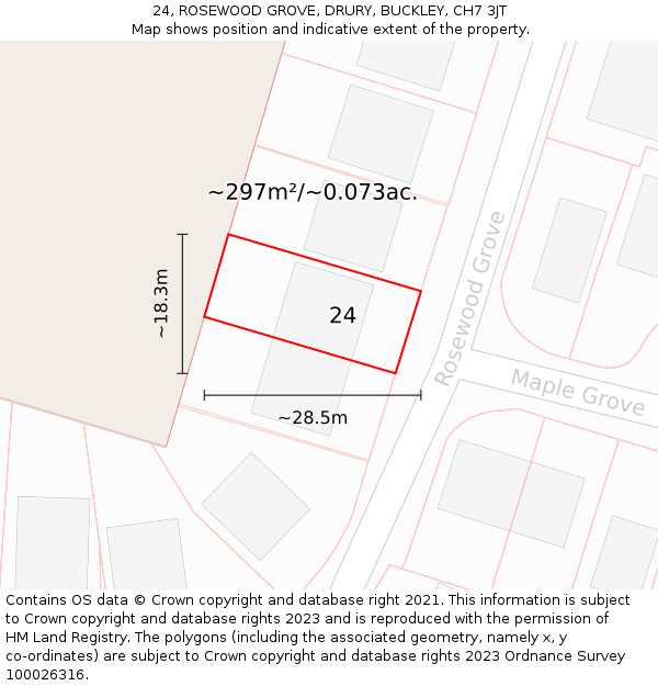 24, ROSEWOOD GROVE, DRURY, BUCKLEY, CH7 3JT: Plot and title map