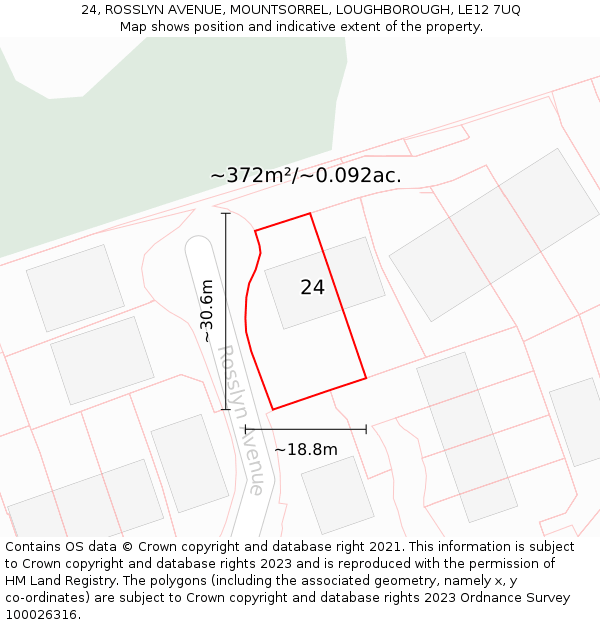 24, ROSSLYN AVENUE, MOUNTSORREL, LOUGHBOROUGH, LE12 7UQ: Plot and title map