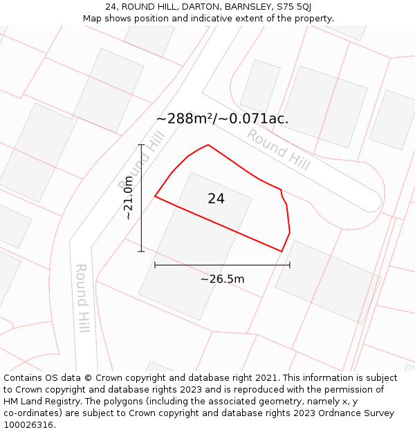 24, ROUND HILL, DARTON, BARNSLEY, S75 5QJ: Plot and title map