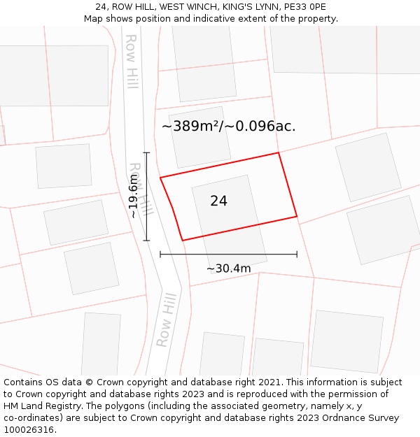 24, ROW HILL, WEST WINCH, KING'S LYNN, PE33 0PE: Plot and title map