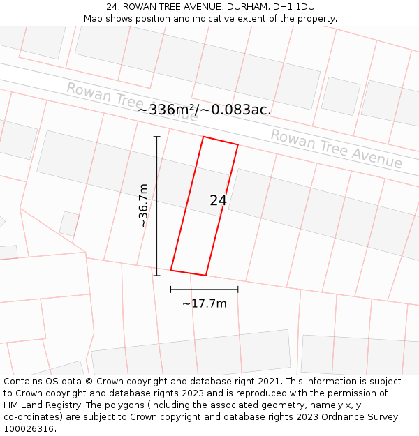 24, ROWAN TREE AVENUE, DURHAM, DH1 1DU: Plot and title map