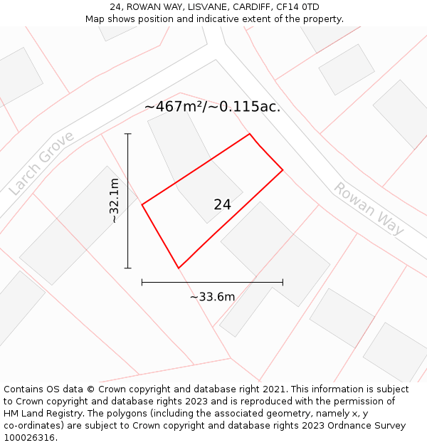 24, ROWAN WAY, LISVANE, CARDIFF, CF14 0TD: Plot and title map