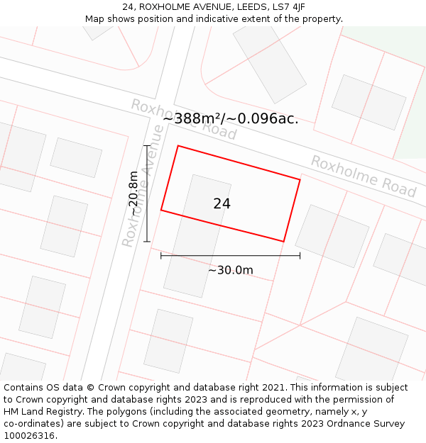 24, ROXHOLME AVENUE, LEEDS, LS7 4JF: Plot and title map