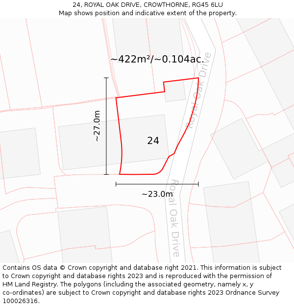 24, ROYAL OAK DRIVE, CROWTHORNE, RG45 6LU: Plot and title map