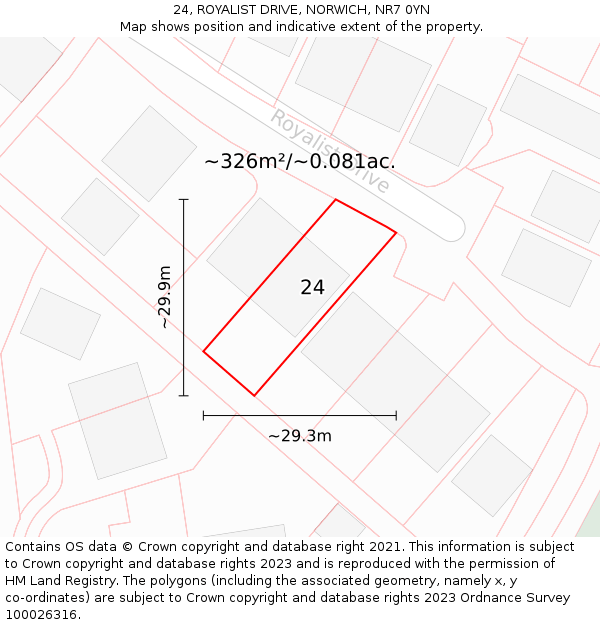 24, ROYALIST DRIVE, NORWICH, NR7 0YN: Plot and title map