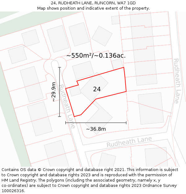 24, RUDHEATH LANE, RUNCORN, WA7 1GD: Plot and title map