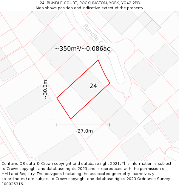 24, RUNDLE COURT, POCKLINGTON, YORK, YO42 2PD: Plot and title map