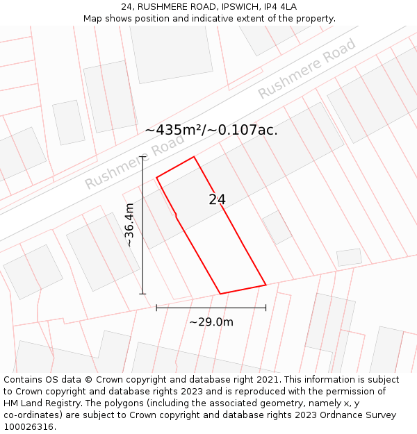 24, RUSHMERE ROAD, IPSWICH, IP4 4LA: Plot and title map