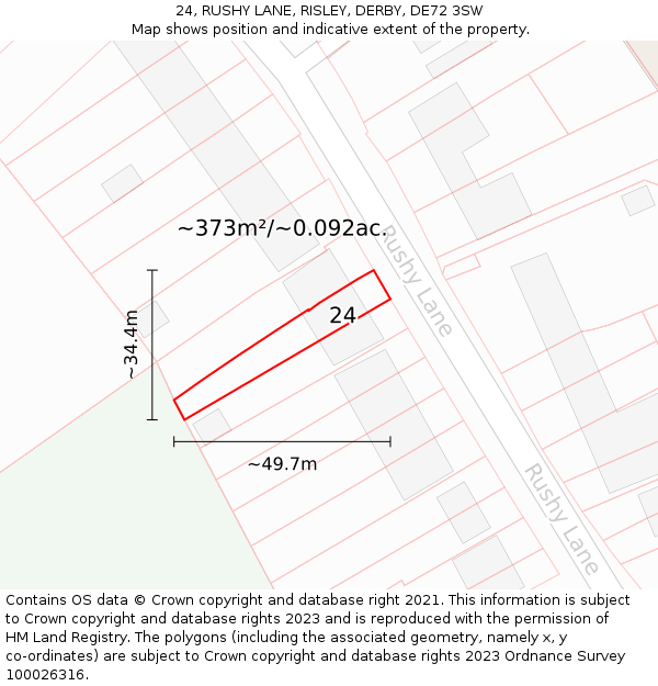 24, RUSHY LANE, RISLEY, DERBY, DE72 3SW: Plot and title map