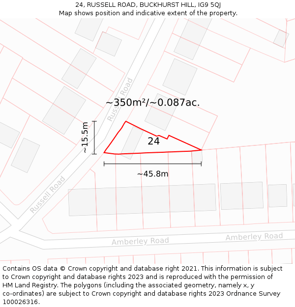 24, RUSSELL ROAD, BUCKHURST HILL, IG9 5QJ: Plot and title map