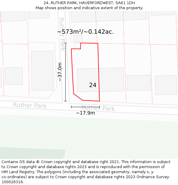 24, RUTHER PARK, HAVERFORDWEST, SA61 1DH: Plot and title map