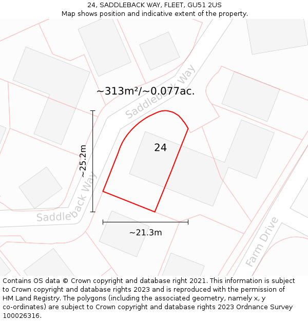 24, SADDLEBACK WAY, FLEET, GU51 2US: Plot and title map