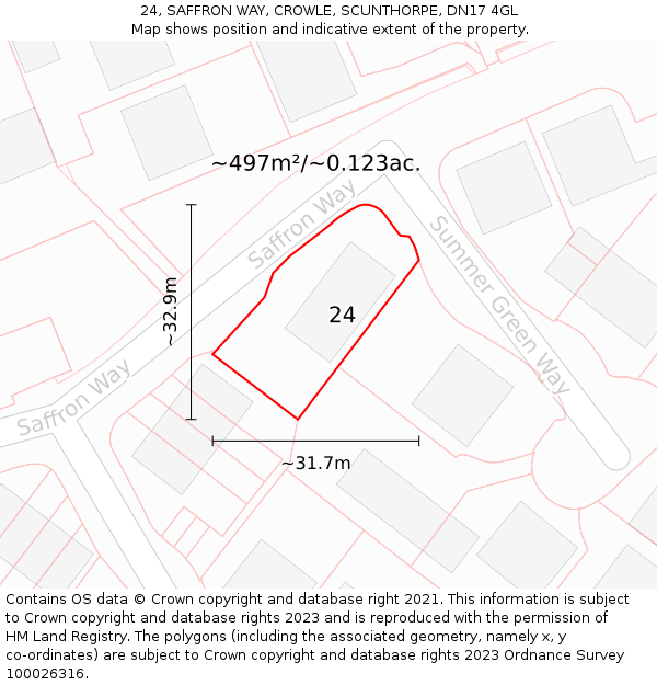 24, SAFFRON WAY, CROWLE, SCUNTHORPE, DN17 4GL: Plot and title map