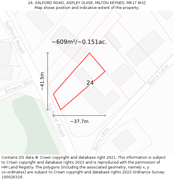 24, SALFORD ROAD, ASPLEY GUISE, MILTON KEYNES, MK17 8HZ: Plot and title map