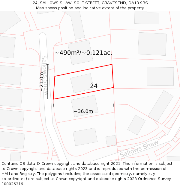 24, SALLOWS SHAW, SOLE STREET, GRAVESEND, DA13 9BS: Plot and title map