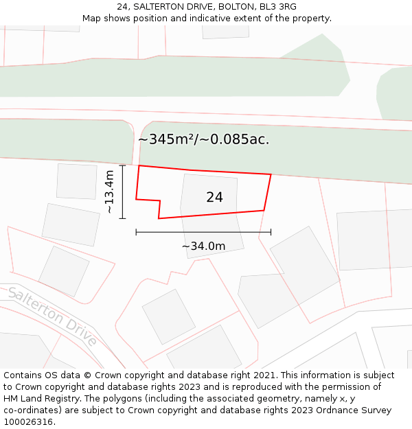 24, SALTERTON DRIVE, BOLTON, BL3 3RG: Plot and title map