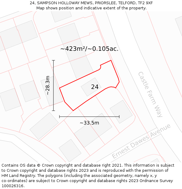 24, SAMPSON HOLLOWAY MEWS, PRIORSLEE, TELFORD, TF2 9XF: Plot and title map