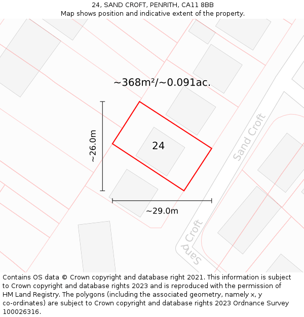 24, SAND CROFT, PENRITH, CA11 8BB: Plot and title map