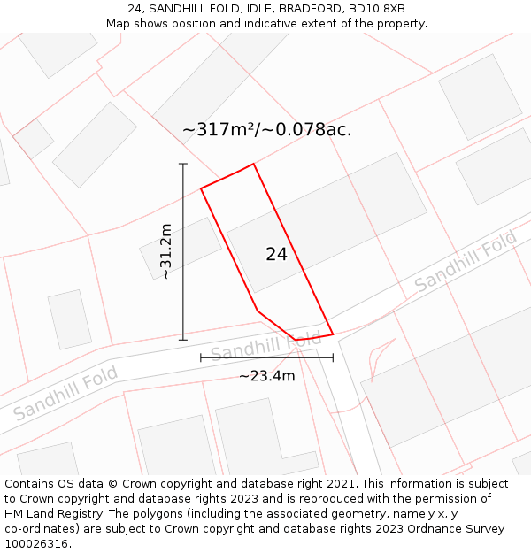 24, SANDHILL FOLD, IDLE, BRADFORD, BD10 8XB: Plot and title map