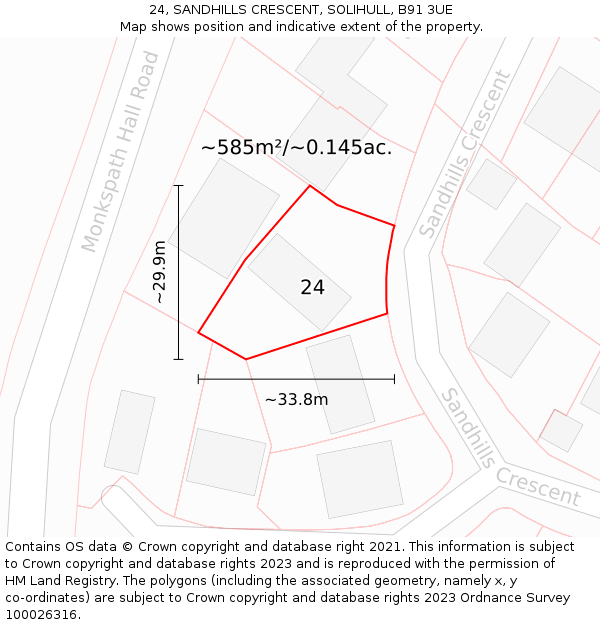 24, SANDHILLS CRESCENT, SOLIHULL, B91 3UE: Plot and title map