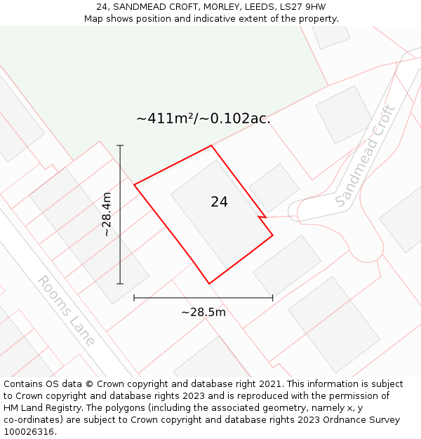 24, SANDMEAD CROFT, MORLEY, LEEDS, LS27 9HW: Plot and title map