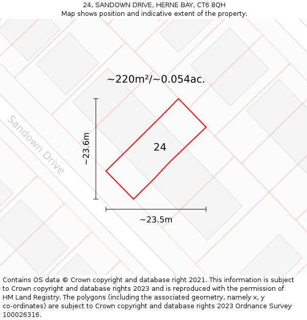 24, SANDOWN DRIVE, HERNE BAY, CT6 8QH: Plot and title map