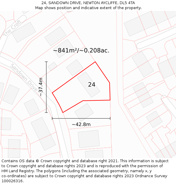 24, SANDOWN DRIVE, NEWTON AYCLIFFE, DL5 4TA: Plot and title map