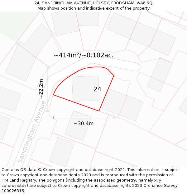 24, SANDRINGHAM AVENUE, HELSBY, FRODSHAM, WA6 9QJ: Plot and title map