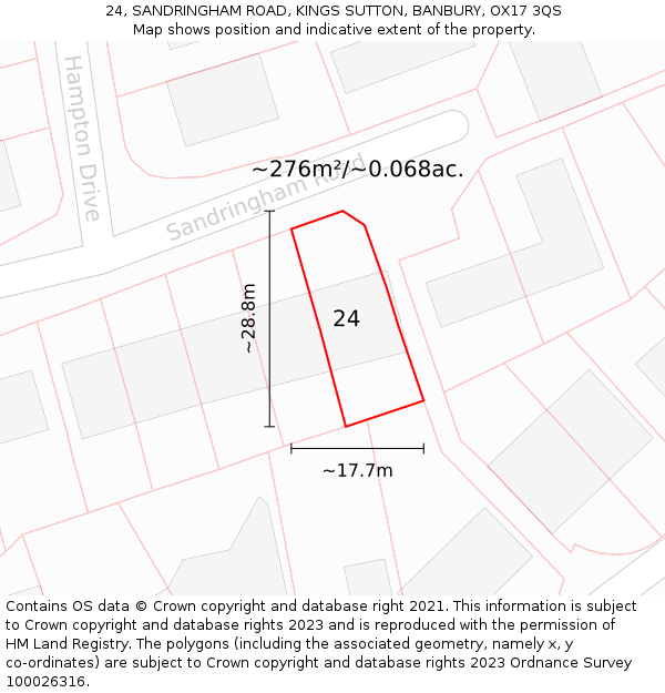 24, SANDRINGHAM ROAD, KINGS SUTTON, BANBURY, OX17 3QS: Plot and title map