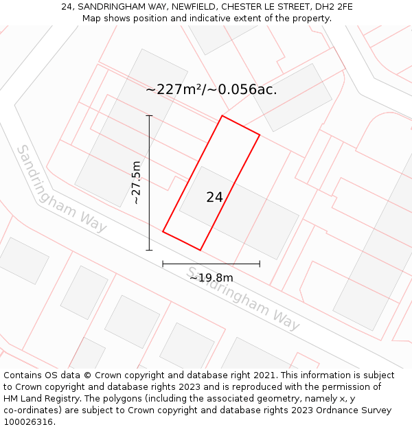 24, SANDRINGHAM WAY, NEWFIELD, CHESTER LE STREET, DH2 2FE: Plot and title map