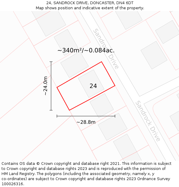 24, SANDROCK DRIVE, DONCASTER, DN4 6DT: Plot and title map