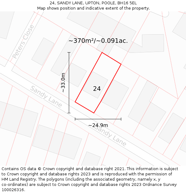 24, SANDY LANE, UPTON, POOLE, BH16 5EL: Plot and title map