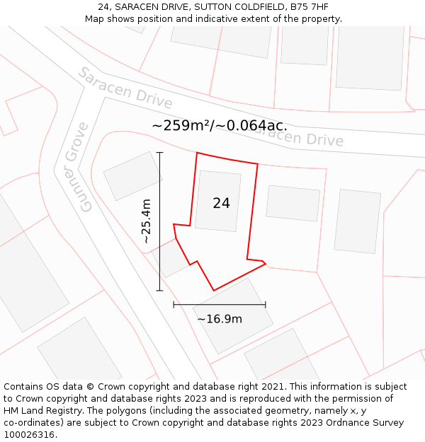 24, SARACEN DRIVE, SUTTON COLDFIELD, B75 7HF: Plot and title map