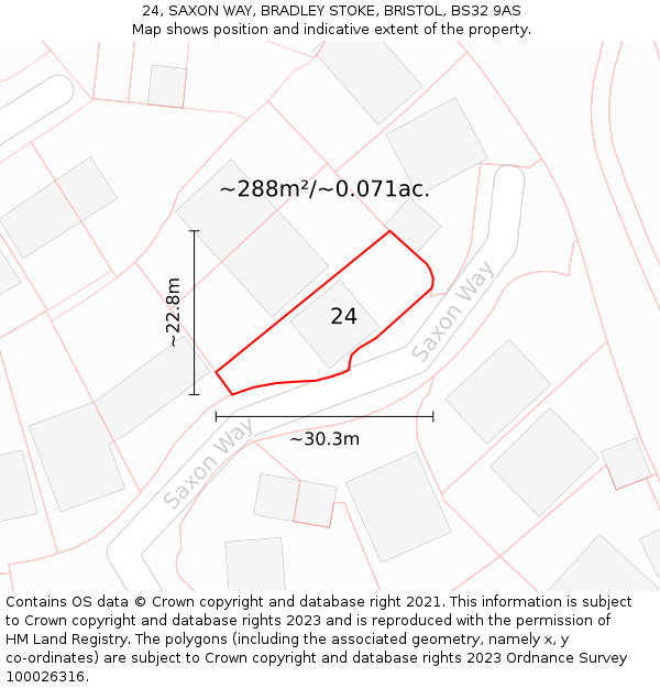 24, SAXON WAY, BRADLEY STOKE, BRISTOL, BS32 9AS: Plot and title map