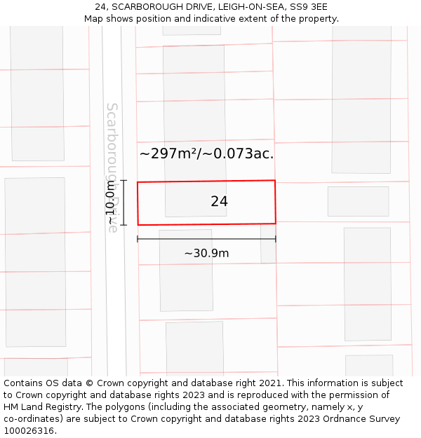 24, SCARBOROUGH DRIVE, LEIGH-ON-SEA, SS9 3EE: Plot and title map