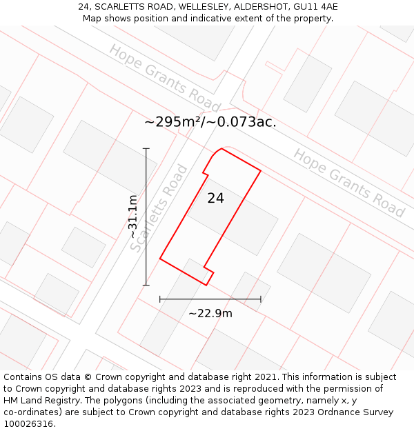 24, SCARLETTS ROAD, WELLESLEY, ALDERSHOT, GU11 4AE: Plot and title map