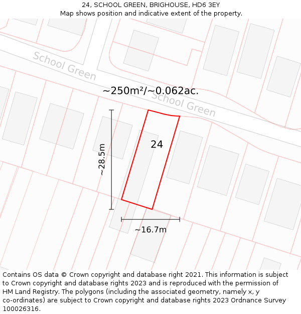 24, SCHOOL GREEN, BRIGHOUSE, HD6 3EY: Plot and title map