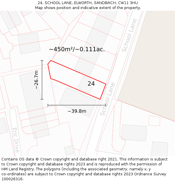 24, SCHOOL LANE, ELWORTH, SANDBACH, CW11 3HU: Plot and title map