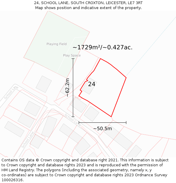 24, SCHOOL LANE, SOUTH CROXTON, LEICESTER, LE7 3RT: Plot and title map