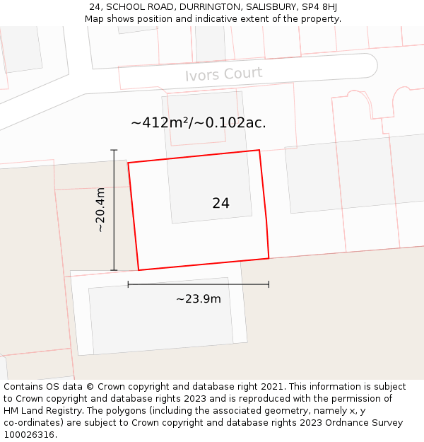 24, SCHOOL ROAD, DURRINGTON, SALISBURY, SP4 8HJ: Plot and title map
